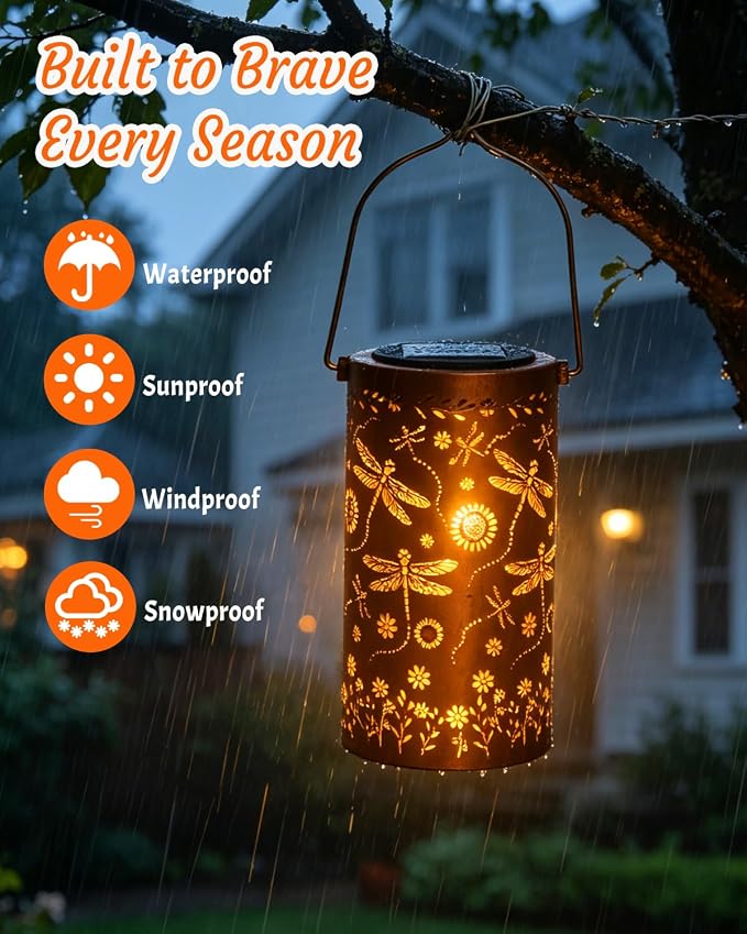 ANYTALK Birthday Gifts for Women Mom Grandma, Dragonfly Solar Lanterns Outdoor Waterproof, Hanging Solar Lights for Yard, Patio, Porch, Garden Decor