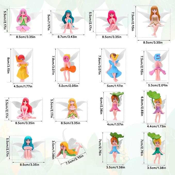 16 Pcs Miniature Fairy Figurines, Hand-Painted Small Flower Fairies with Wings for Garden Decor, Cake Topper & Landscapes