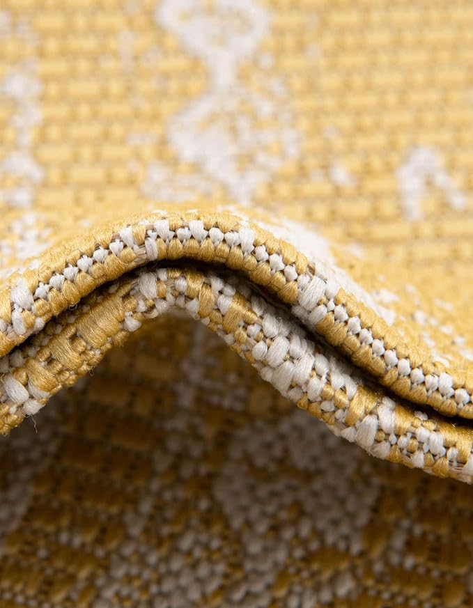 Unique Loom Outdoor Bohemian Collection Area Rug - Anthro (10' 8" Round Yellow/Ivory)