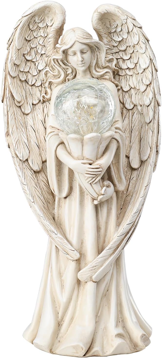 Angel Statues for Garden-Garden Angels Outdoor Statue - Solar Angels Figurines Holding Glass Ball Flower for Outdoor Decor or Housewarming