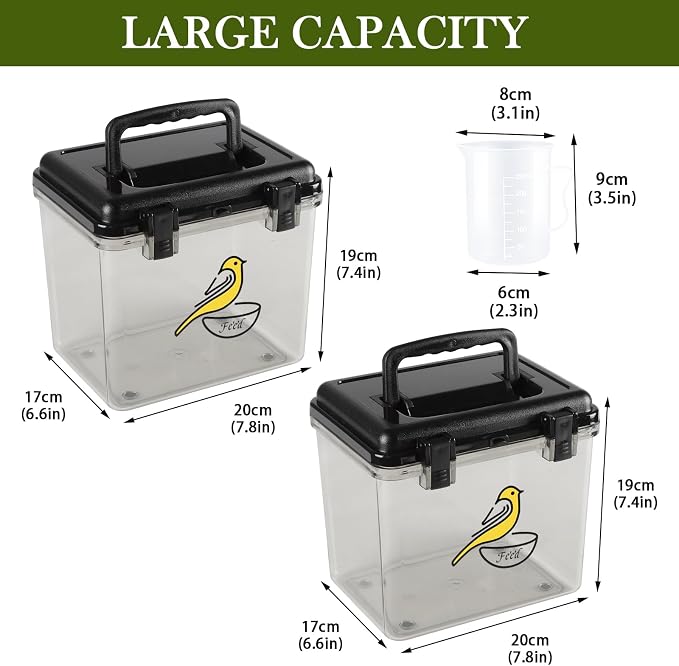 Bird Seed Storage Container 2 Pack Clear Bird Seed Container10Ib Indestructible Bird Seed Container Bird Seed Holder with Handle|for Wild Bird Seed Hermetically Or Mealworms Storage Outdoor(Black)
