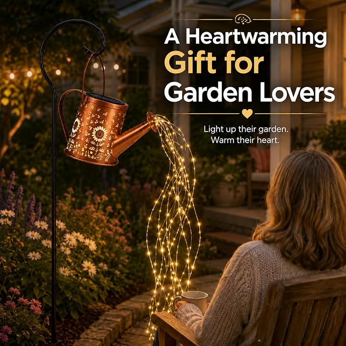 Solar Watering Can Light, Solar Powered Hanging Lantern Landscape Lights, Decorative Garden for Yard Waterproof Garden Decor, Gifts for Mom, Grandma(Sunflower + Bee)