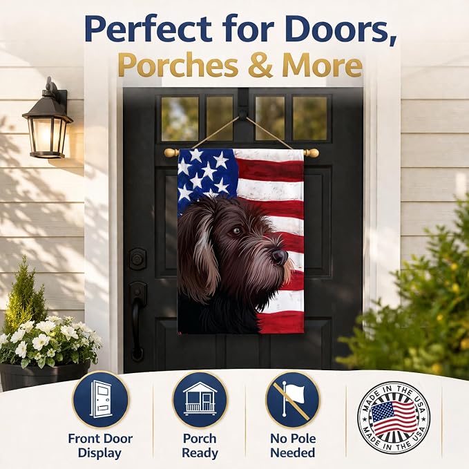 Caroline's Treasures CK6535CHF German Roughhaired Pointer American Flag House Flag Large Porch Sleeve Pole Decorative Outside Yard Banner Artwork Wall Hanging, Polyester, House Size, Multicolor