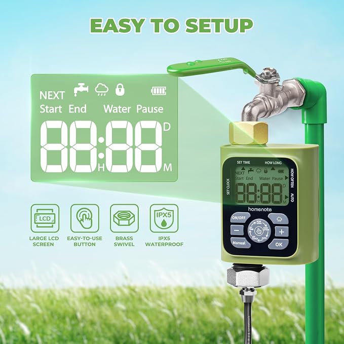 HOMENOTE Misting Cooling System with Timer, 59FT Misting Hose+20 Brass Nozzles+3/4" Brass Adapter+Water Timer with Mist Mode & Irrigation Mode, Outdoor Misters for Patio Cooling and Garden Watering