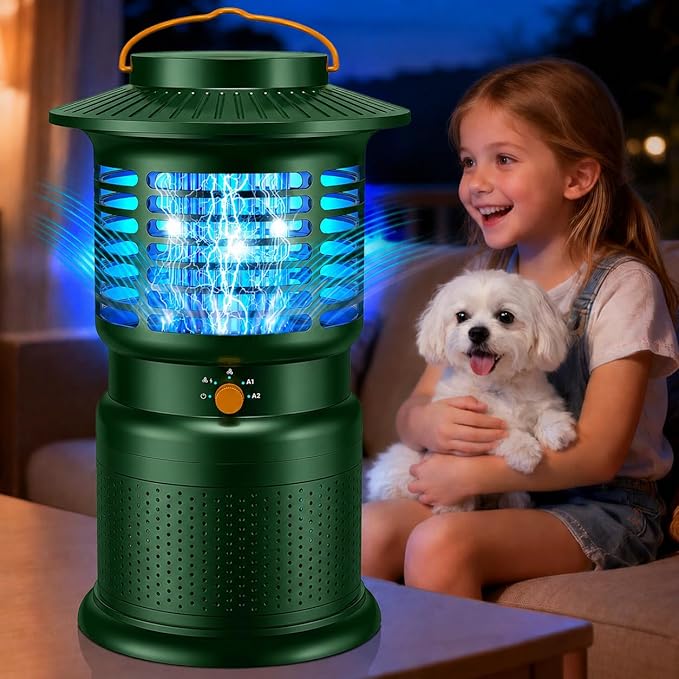 Bug Zapper Outdoor, 2-in-1 Mosquito Zapper with Attraction Light & Airflow Trap, 12H Long-Lasting Rechargeable Cordless Fly Zapper, Auto ON/Off, IPX5 Waterproof or Patio, Camping, Garage