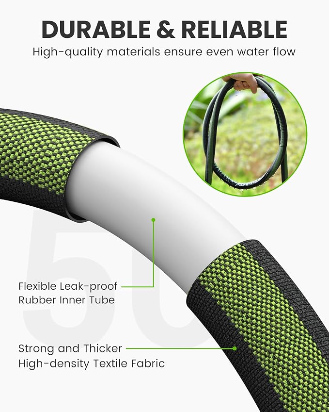 RAINPOINT 200FT Flat Soaker Hose for Garden (50FT x 4 Pack), Flexible & Leakproof Drip Hose with Anodized Aluminum Fittings, Double Layer 80% Water-Saving Irrigation Hose, Green