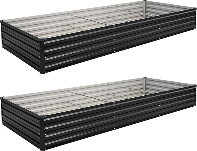 2PCS 10x3x1ft Galvanized Raised Garden Kit,Metal Planter Box,Black | Outdoor Elevated Metal Planter Box For Vegetables, Flowers & Herbs. Rustproof Galvanized Steel, Open Drainage, Easy Assembly