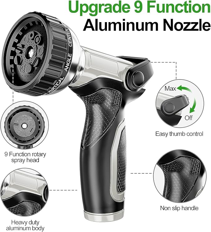 SPECILITE 304 Stainless Steel Garden Hose 100ft with 360° Swivel Handle, Lightweight & Flexible Metal Water Hose with Heavy Duty Nozzle for Yard, Outdoor, Lawn