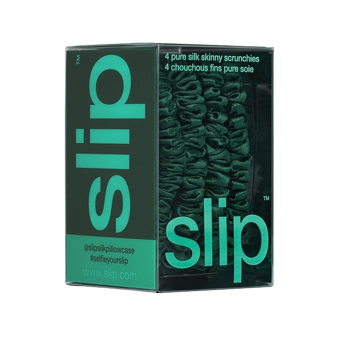 Slip Silk Hair Ties — Skinny Silk Forest Scrunchies, No Damage, No Crease, Anti-Breakage |100% Mulberry Silk | All Hair Types | Made with Proprietary Slipsilk™ | Set of 4