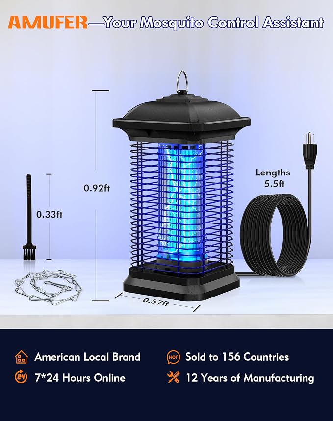 AMUFER Bug Zapper for Outdoor & Indoor, 1/2 Acre Coverage Mosquito Lamp with 18W Bulb & 4400V High-Voltage, 100% Improvement in Mosquito Control Effect, Electric Fly Trap for Patio, Backyard, Home