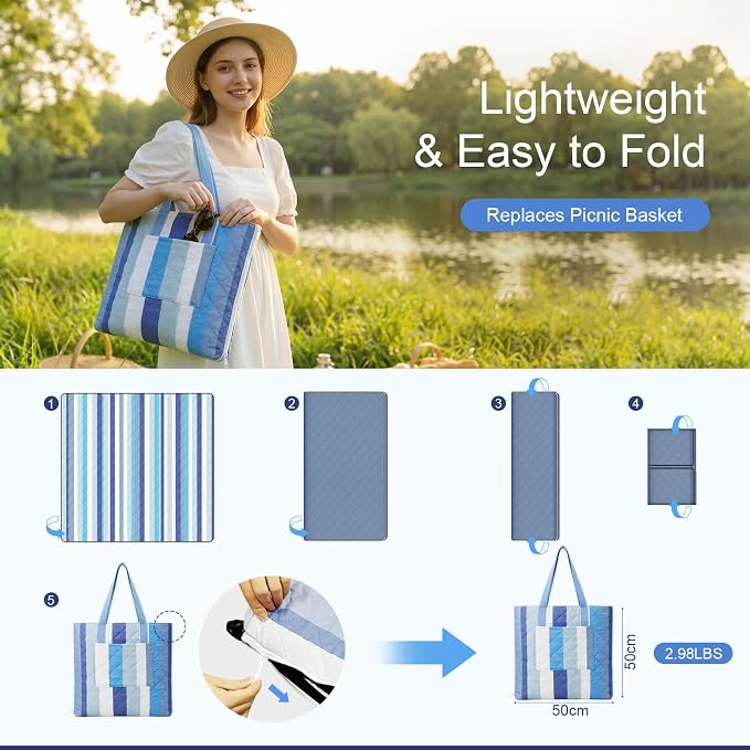 2 in 1 Tote Picnic Blanket Waterproof Outdoor Camping Mat,Large Capacity Beach Blanket 80''x80'' 7 Layers Easy to Foldable and Carry.