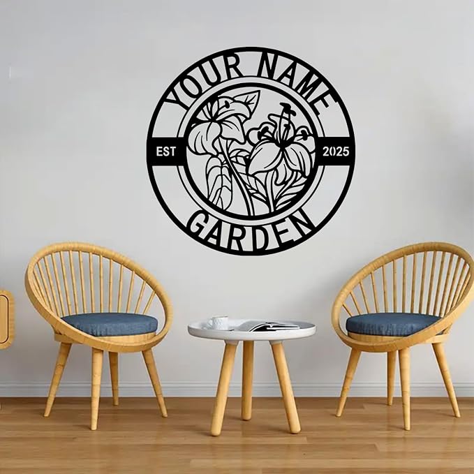 Metal Garden Sign Personalized - Custom Yard Sign with Your Name, Garden Signs for Outside Featuring Floral & Hummingbird, Metal Name Signs Personalized