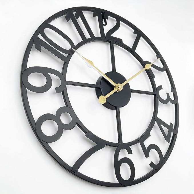 Large Outdoor Clock, Patio Decorative Wall Clock Silent Non Ticking Battery Operated, 20 Inch Modern Black Metal Waterproof Clock for Pool Area, Living Room, Kitchen