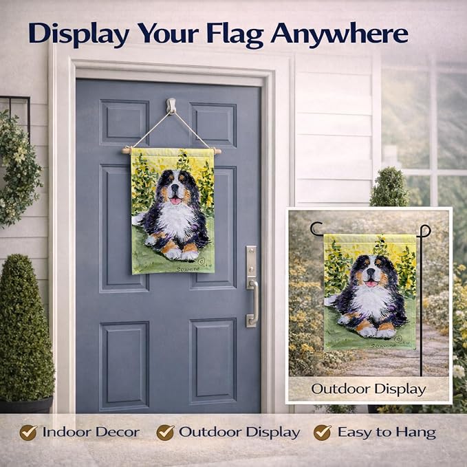 Caroline's Treasures SS8708GF Bernese Mountain Dog Garden Flag Mailbox Flag Decorative Yard Flag Banner Outside Patio Artwork Yard Flower Beds, Garden Size, Multicolor