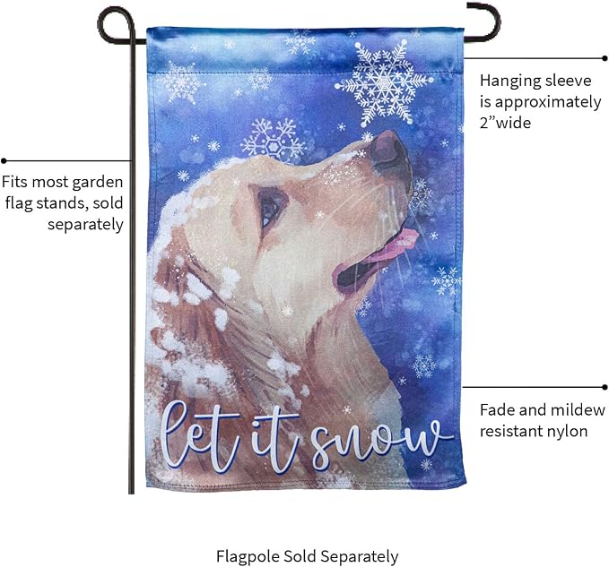 Evergreen Flag Let it Snow Lustre Garden Flag 12x18 Inches Double Sided | Christmas Garden Flag for Outside | Weather and Fade Resistant | Outdoor Flag For Yards and Gardens