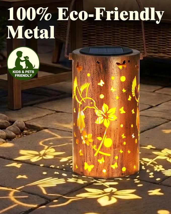 DIBIEECN Hummingbird Solar Lanterns Outdoor Waterproof, Gifts for Women | Birthday Gifts for Women, Mom & Grandma, Outdoor Garden Decor, Metal Hanging Lights, IP65 Waterproof, LED Decorative Lantern