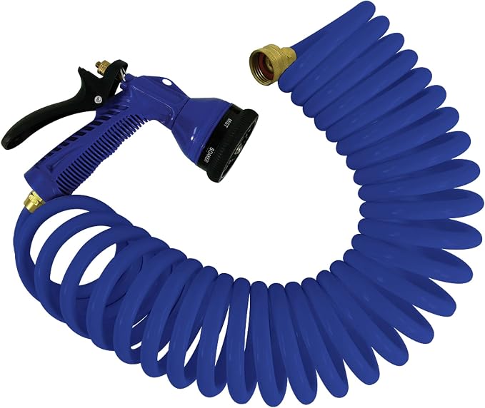 WHITECAP IND Whitecap P0440B Coiled Hose with Adjustable Nozzle - 15', Blue