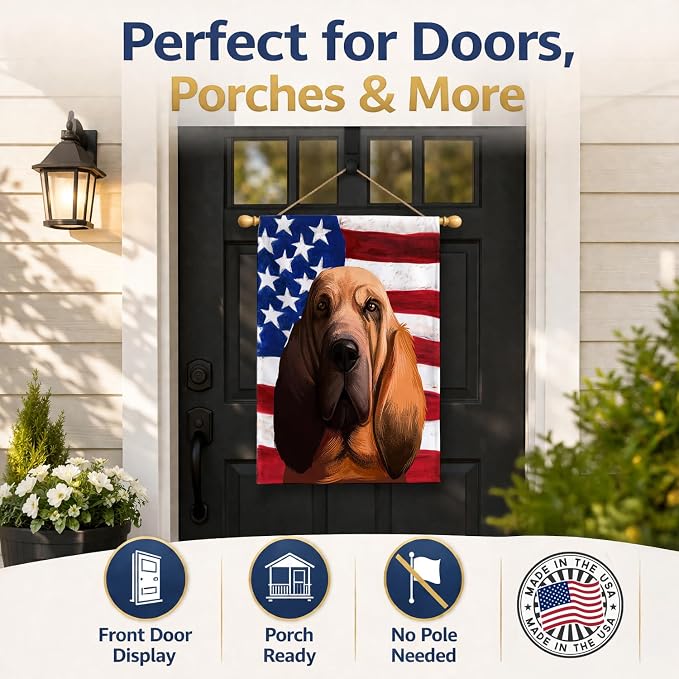 Caroline's Treasures CK6440CHF Bloodhound Dog American Flag House Flag Large Porch Sleeve Pole Decorative Outside Yard Banner Artwork Wall Hanging, Polyester, House Size, Multicolor