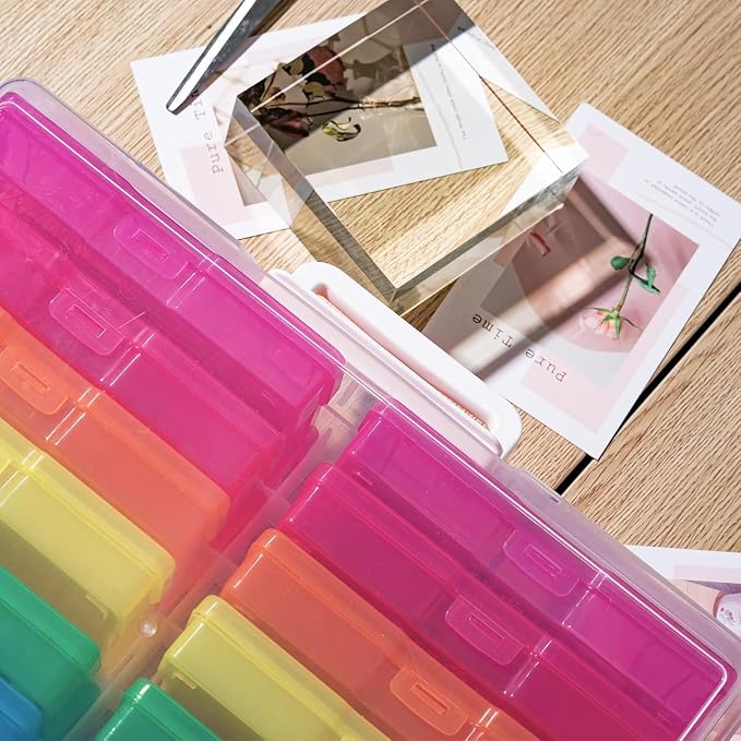 novelinks Photo Storage Box and 16 Inner 4" x 6" Photo Storage Containers | 2Pack Color, Photo Albums 4x6 Pictures, Photo Organizers and Storage, Card Game Storage, Task Boxes for Special Education