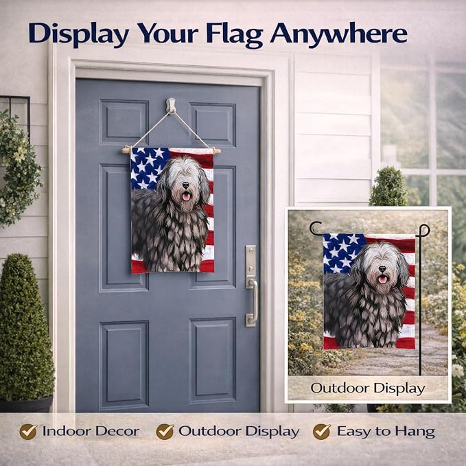 Caroline's Treasures CK6430GF Bergamasco American Flag Garden Flag Mailbox Flag Decorative Yard Flag Banner Outside Patio Artwork Yard Flower Beds, Garden Size, Multicolor
