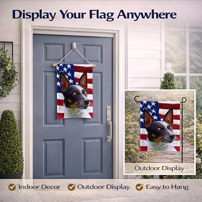 Caroline's Treasures CK6737GF Tenterfield Terrier American Flag Garden Flag Mailbox Flag Decorative Yard Flag Banner Outside Patio Artwork Yard Flower Beds, Garden Size, Multicolor