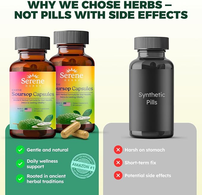 Serene Herbs Graviola Soursop Capsules Organic - Guanabana Extract Pills with Black Seed, Irish Moss & Moringa - 16 Herb Daily Supplements & Digestive Support - Vegan, Non-GMO (60 Count (Pack of 2))