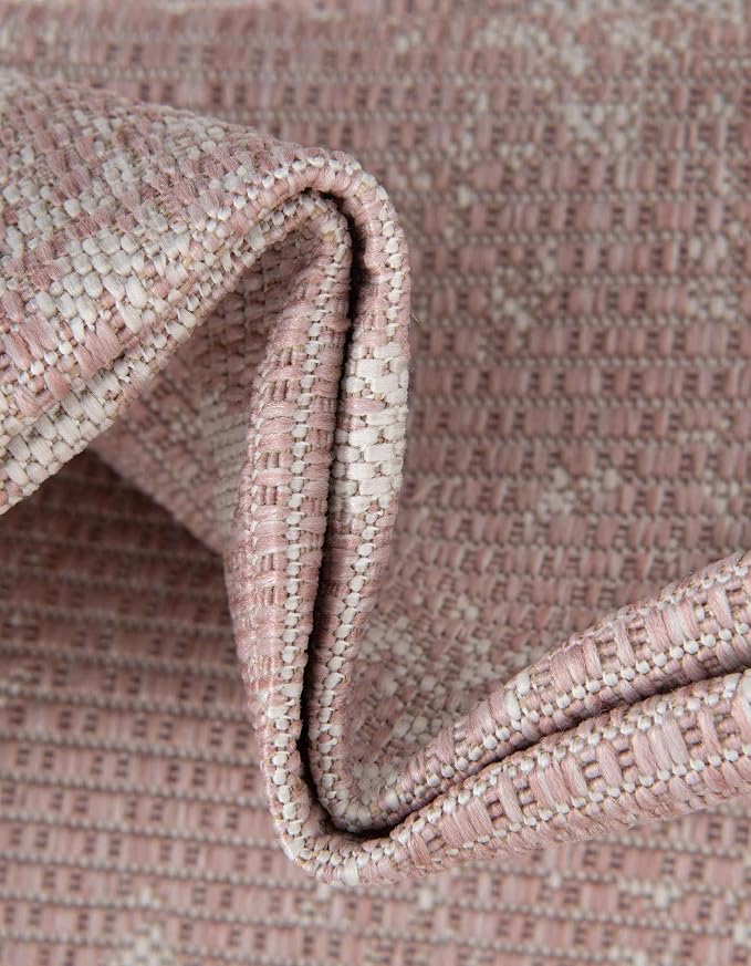 Unique Loom Outdoor Bohemian Collection Area Rug - Anthro (6' 1" Round, Pink/ Ivory)