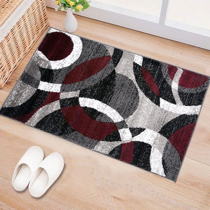 Rugshop Abstract Circles Contemporary High Traffic Area Rug Red 2' x 3' | Rectangular, Size 2' x 3', Living Room, Bedroom, Dining Room, Home Office, Kitchen, Entryway, Hallway, Nursery, Kids Room