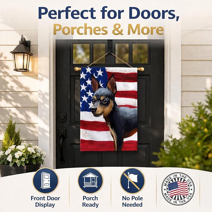 Caroline's Treasures CK6663CHF Prague Ratter Dog American Flag House Flag Large Porch Sleeve Pole Decorative Outside Yard Banner Artwork Wall Hanging, Polyester, House Size, Multicolor
