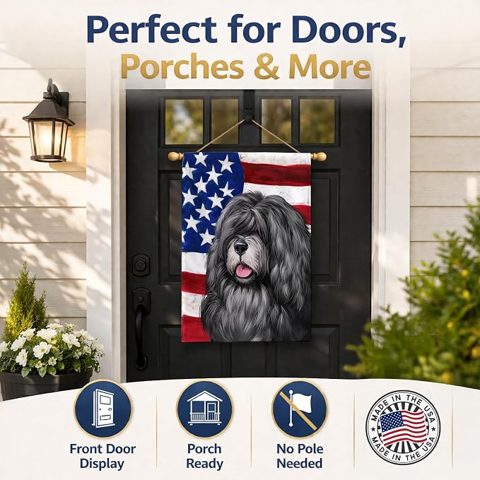 Caroline's Treasures CK6475CHF Portuguese Sheepdog American Flag House Flag Large Porch Sleeve Pole Decorative Outside Yard Banner Artwork Wall Hanging, Polyester, House Size, Multicolor