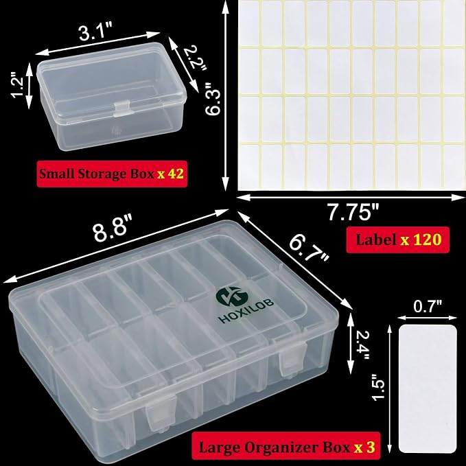 45 Pieces Bead Organizer Boxes, Medium Clear Plastic Storage Container with Labels, Large Craft Case Ideal for Big Beads Jewelry Making Supplies DIY Bracelets Screws Seeds Mini Tools and Small Parts