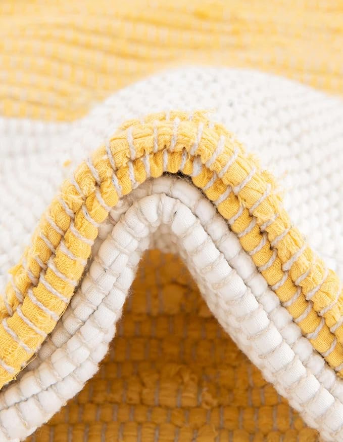 Unique Loom Chindi Rag Collection Area Rug - Striped (7' 10" x 10' Rectangle, Yellow and Ivory)