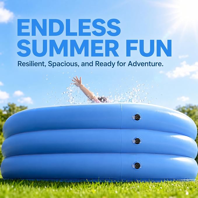 Title Inflatable Swimming Pool for Adults and Kids 112"×65"×20", Thickened PVC Blow Up Family Pool with Electric Pump, 3 Air Chambers, Outdoor Backyard Garden Summer