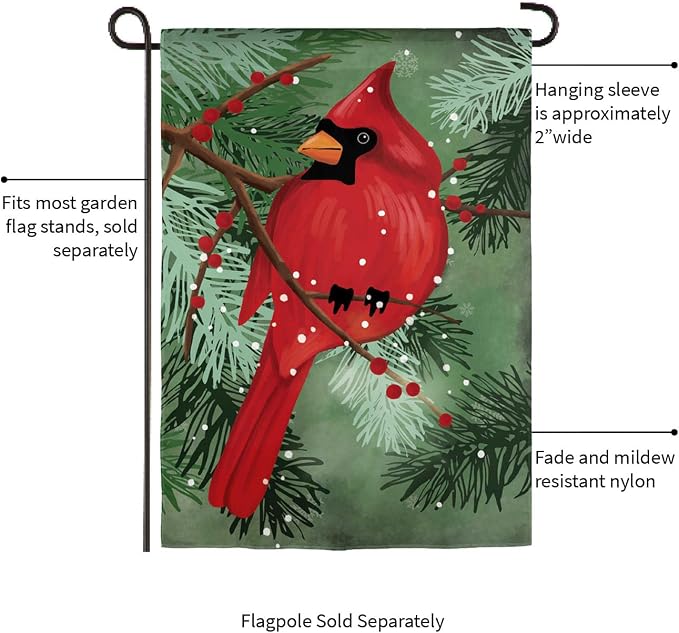 Evergreen Flag Cardinal in Pines Applique Garden Flag | 12x 18 Inches Double Sided Christmas Garden Flag for Outside | Outdoor Small Flag Décor for Home, Yards and Gardens