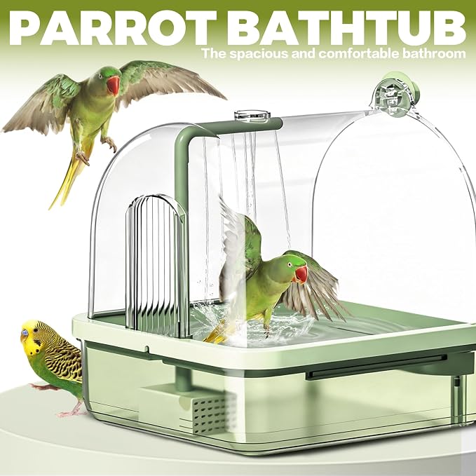 Automatic Bird Baths for Cage,Automatic Parakeet Bath with Pump, Filter,Indoor Bird Shower with Running Water,for Pet Birds Conure Budgies Cockatiels Lovebird(Green)