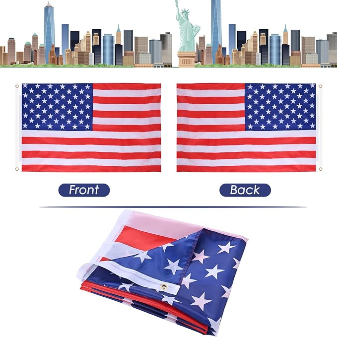 AhfuLife 2 Pcs American Flag for Outside 3x5 Ft, Large America Flag for 250 Years Anniversary-Double Side with Brass Eyelets for 4th of July World Cup American Party Decorations, Bar Garden Street Decoration Indoor Outdoor