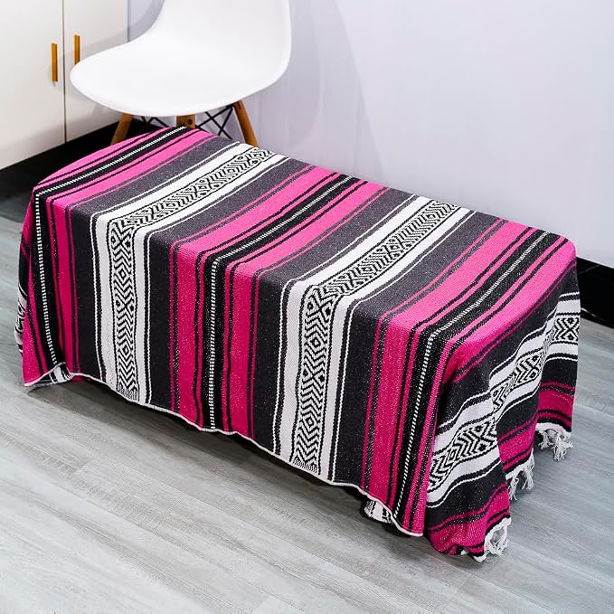 Airooglee 69" L x 51" W Large Mexican Blanket - Perfect as Yoga Blanket, Outdoor Blanket, Beach Blanket, Serape Blanket, Picnic Blanket, Camping Blanket, Woven Blanket, Boho Home Décor - Rose