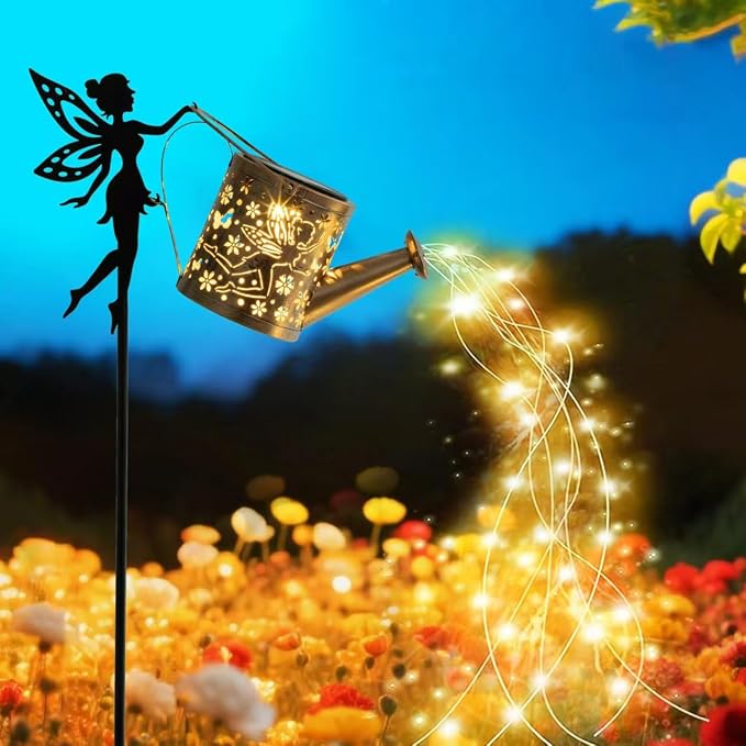 Solar Fairy Garden Watering Can Lights, Warm White LED String Lights, for Garden, Yard, and Lawn Outdoor Decoration