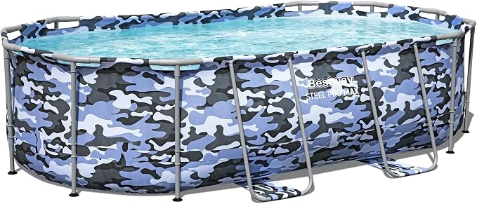 Bestway: Steel Pro Max - Oval Swimming Pool Set - 14' x 8'2" x 39.5, Blue Camo - Above Ground, Tritech Construction, Filter Pump, Ladder, 1,915 Gal.