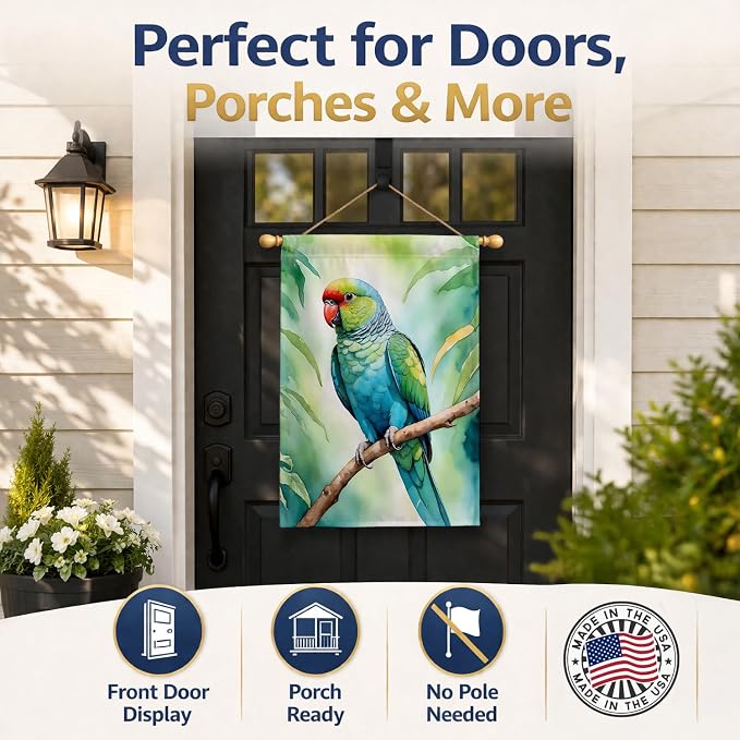 Caroline's Treasures African Ringneck Parrot House Flag Large Porch Sleeve Pole Decorative Outside Yard Banner Artwork Wall Hanging, Polyester, House Size, Multicolor