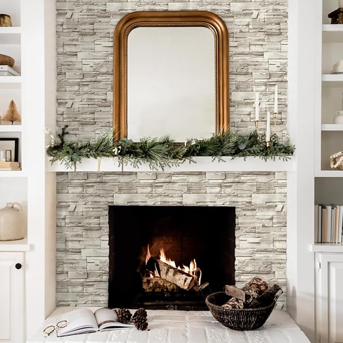 Jeweluck Stone Wallpaper Peel and Stick Brick Wallpaper 17.7”×787.4” Brick Contact Paper Peel and Stick Wall Paper Bathroom Faux Stone Backsplash for Kitchen Removable Decorative for Walls Vinyl