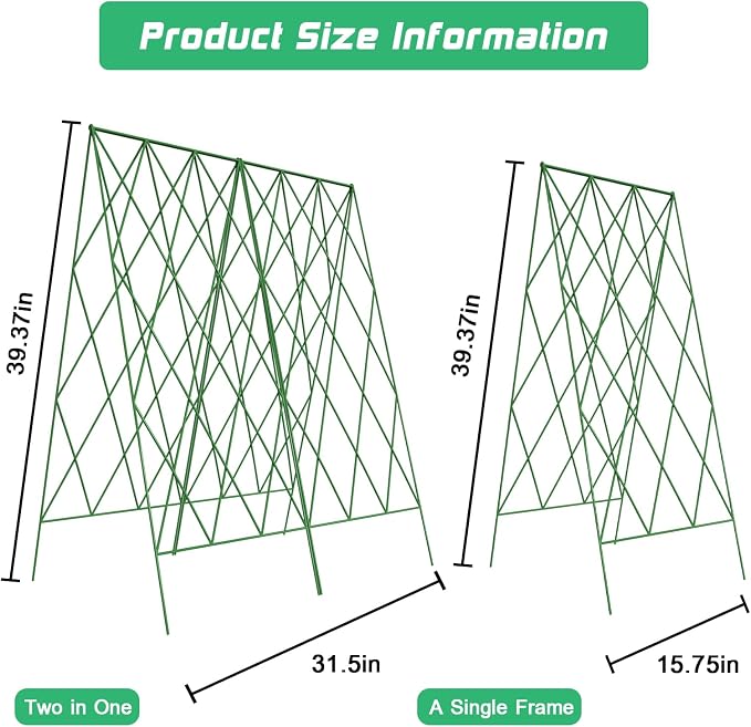 DoCred Cucumber Trellis, 39.4" H 2 Pack Metal Foldable Thickened A Frame Garden Trellis for Raised Bed Climbing Plants, Vegetables, Including Plant Support Clips, Twist Ties, Plastic Ties, Green