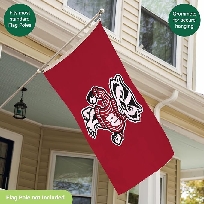 NCAA University of Wisconsin-Madison Flag with Grommets, 3'x5' Outdoor College Flags & Banners for Garden Patio Indoor Wall Décor for Dorm, Man Cave, Game Room
