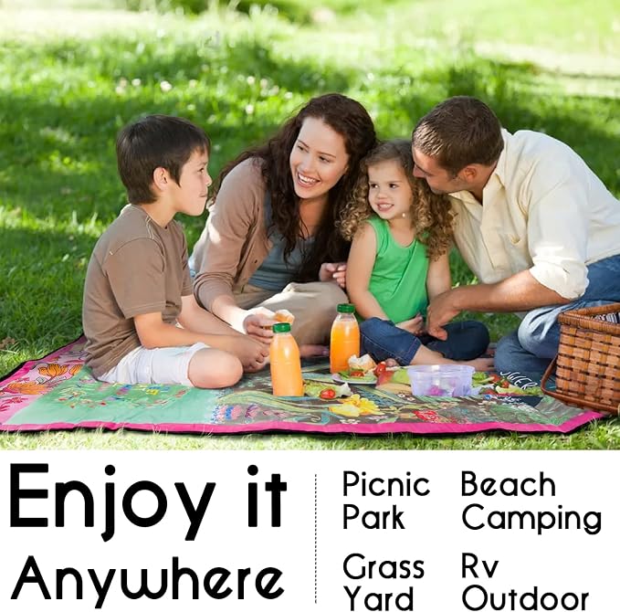 Picnic Blankets Waterproof Foldable Extra Large, 80"x 80" Outdoor Beach Blanket Waterproof Sandproof, 3-Layer Lightweight Handy Mat Tote Picnic Camping Rugs for Outside Your Rv