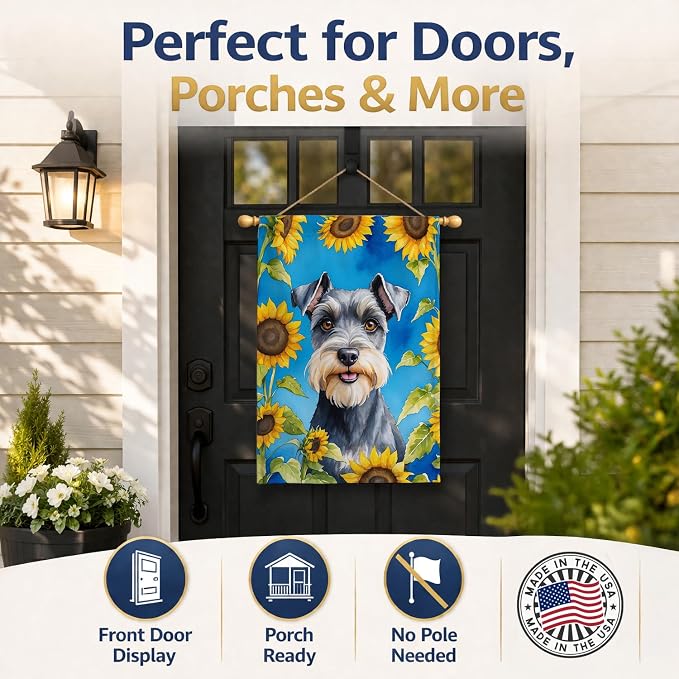 Caroline's Treasures DAC6156CHF Schnauzer in Sunflowers House Flag Large Porch Sleeve Pole Decorative Outside Yard Banner Artwork Wall Hanging, Polyester, House Size, Multicolor