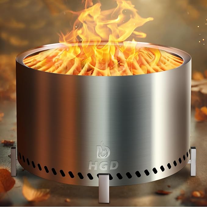 HGD 28 Inch Smokeless Firepit, Large Stainless Steel Fire Pit, Wood Burning Firepit for Patio Garden Picnic