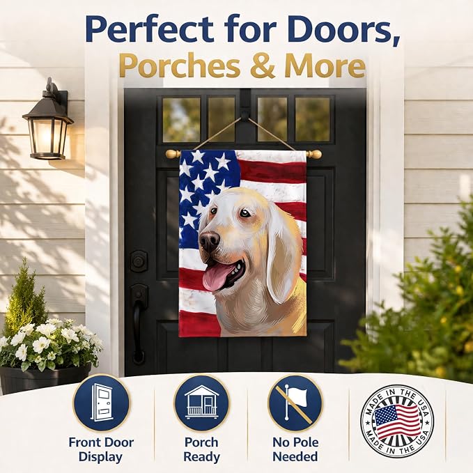 Caroline's Treasures CK6435CHF Billy Dog American Flag House Flag Large Porch Sleeve Pole Decorative Outside Yard Banner Artwork Wall Hanging, Polyester, House Size, Multicolor