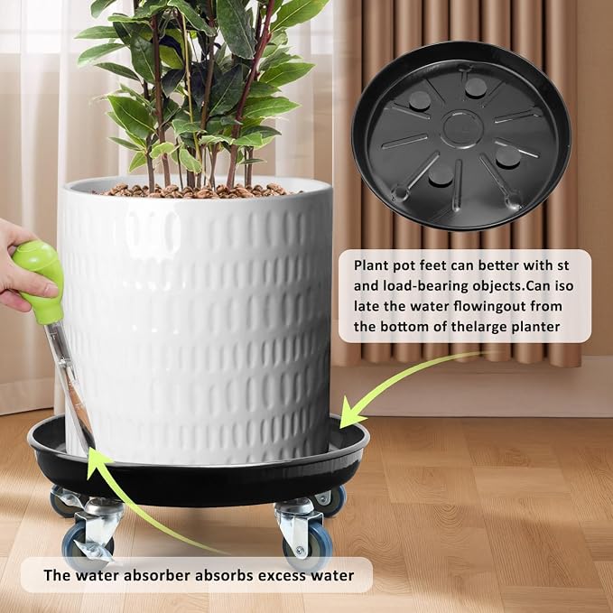 1 Pack 14.6 Inch Metal Plant Caddy With Wheels, Round Rolling Heavy Duty Plant Dolly, Heavy Plant Pot Mover Outdoor or Indoor,Plant Stand with Locking Wheels(Black)