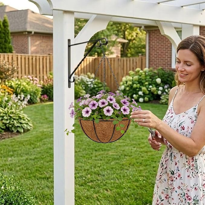 10 Inch Metal Hanging Basket with Coco Coir Liner for Flowers Planting, 4 Pack Hanging Baskets for Plants Outdoor, Round Wire Planters with Chain for Home Patio Porch Balcony Garden Decor