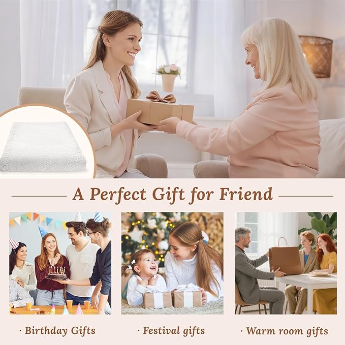 110 x 91 Extra Large White Outdoor Picnic Blanket, Thin Woven Cotton Yarn Oversize Portable Blanket with Fringe for Camping, Lawn or Wedding Photoshoot. Indoor Bohemia Decorations, Machine Washable